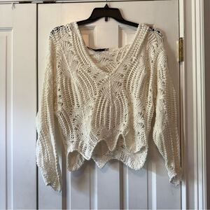 IRO Bella Cotton Crochet Hooded Sweater in White Size Small